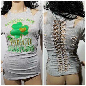 Altered "Looking For Pinch Charming" Glitter Printed Shirt Women's Size Small